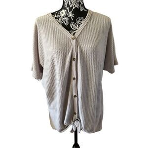 Miholl Tunic T Shirt Relaxed Fit Waffle Tie Front Everyday Casual Workwear